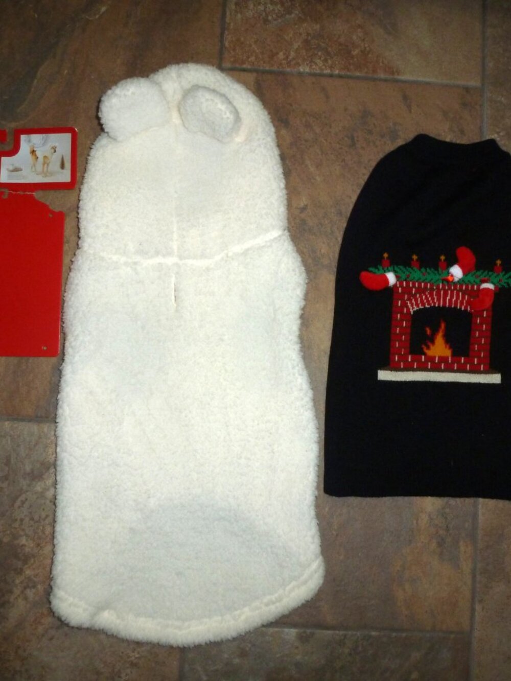 Lot 2 Dog Sweaters M-Wondershop Hoodie Sherpa/fleece + Fireplace FabDog